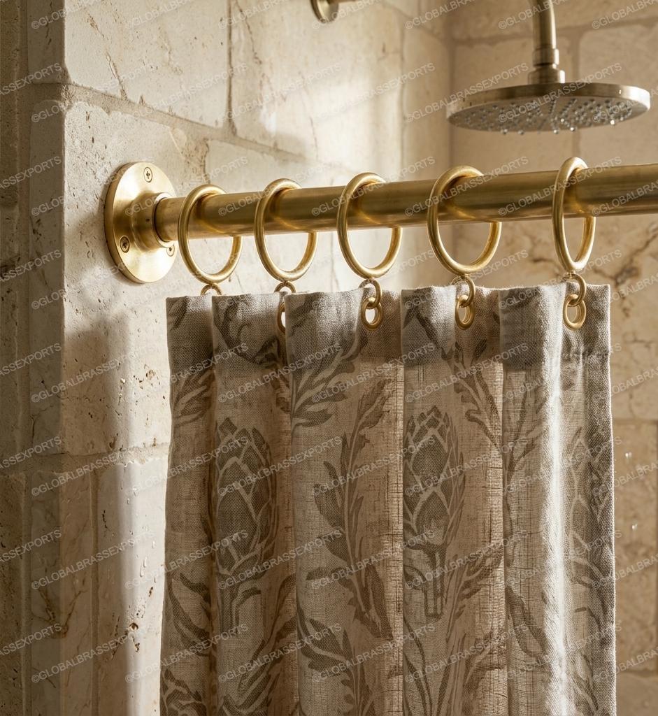 Unlacquered Brass Shower Rod: Wall Mount Bathroom