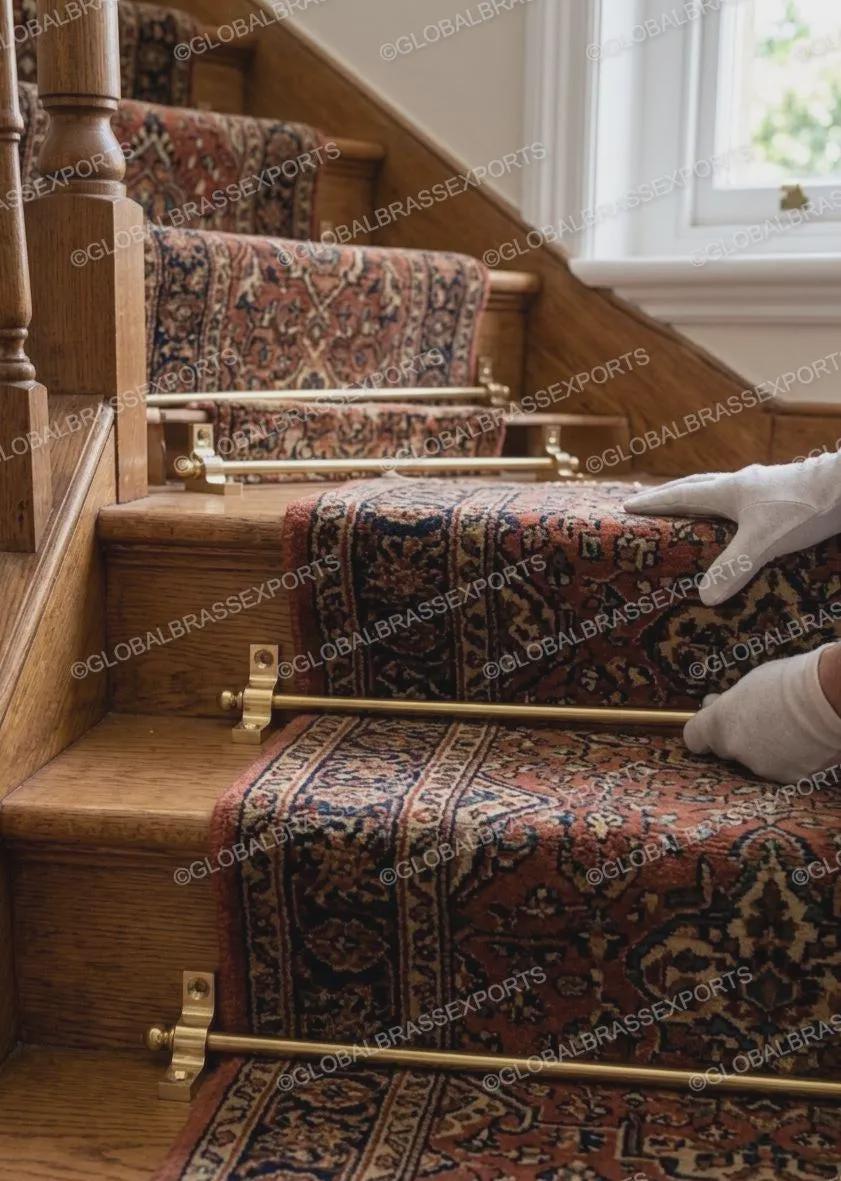 Brass Stair Rods Unlacquered POLISHED Finish, Carpet Runner Hardware Set
