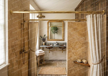 Unlacquered Brass Shower Rod: Wall Mount Bathroom