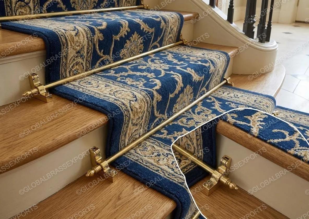 Unlacquered Brass Stair Rods, Custom Length Carpet Runner Hardware, Traditional Staircase Decor