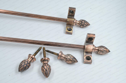 Brass Stair Rods Copper Antique Finish, Carpet Runner Hardware Set, Custom Size Solid Brass Rods, 8mm Thickness, Includes Finial Options