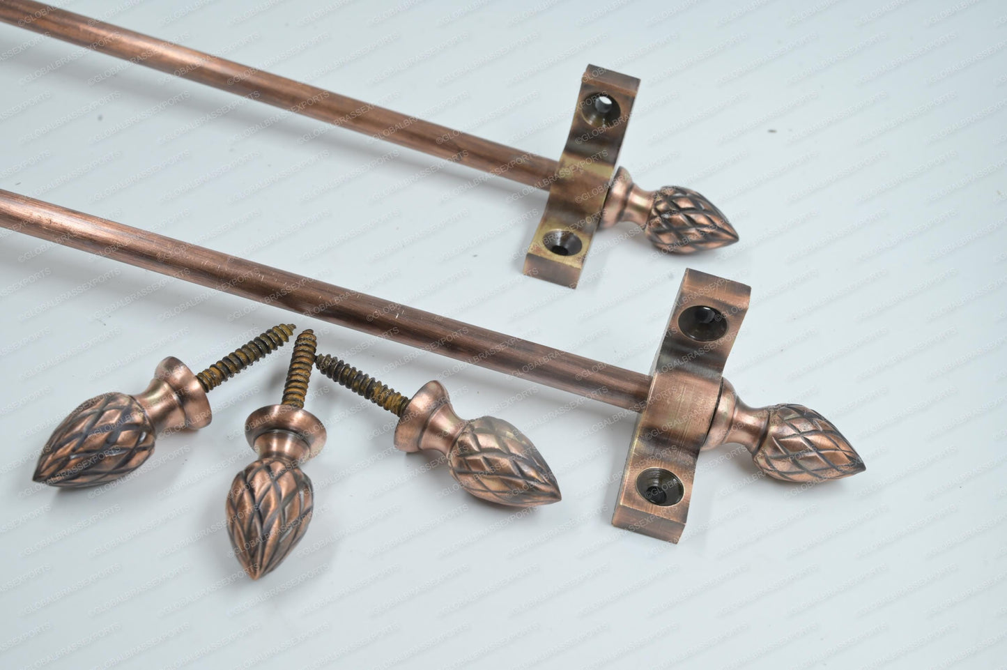 Brass Stair Rods Copper Antique Finish, Carpet Runner Hardware Set, Custom Size Solid Brass Rods, 8mm Thickness, Includes Finial Options