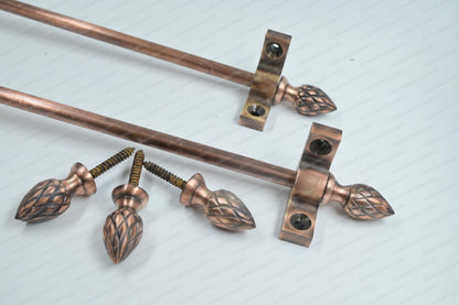 Brass Stair Rods Copper Antique Finish, Carpet Runner Hardware Set, Custom Size Solid Brass Rods, 8mm Thickness, Includes Finial Options
