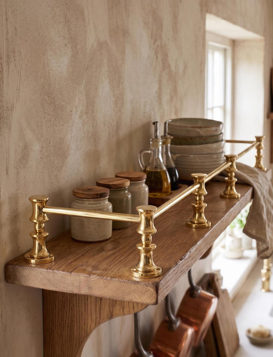 Unlacquered/ Lacqured Brass Gallery Rail - Tipping Rail for Shelves - POLISHED Finish.