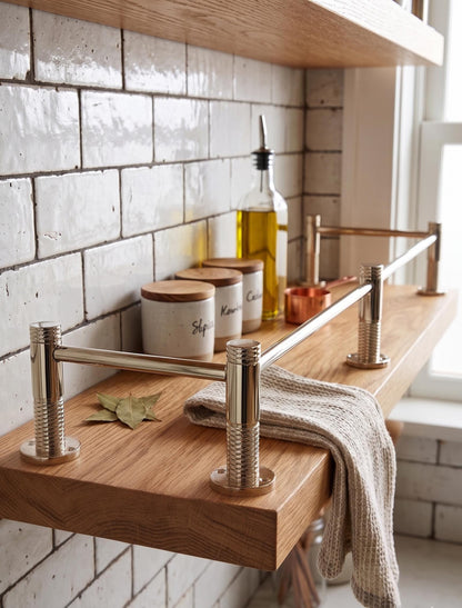 Brass Gallery Rail Tipping Rail for Shelves Polished Nickel Finish | Modern Architectural Fixture | Adjustable Wall Mount Storage Organizer