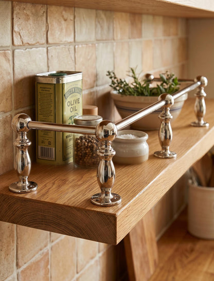 Brass Gallery Rail - Tipping Rail for Shelves - Polished Nickel Finish.